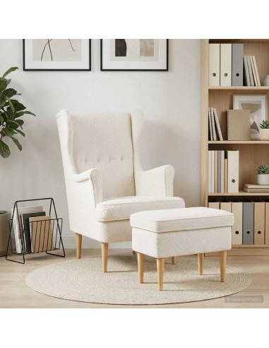 Poltrona con Ottomano 2 pz Crema Bouclé