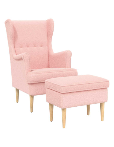 Poltrona con Ottomano 2 pz Rosa Bouclé