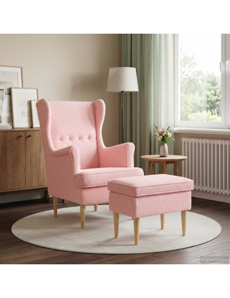 Poltrona con Ottomano 2 pz Rosa Bouclé