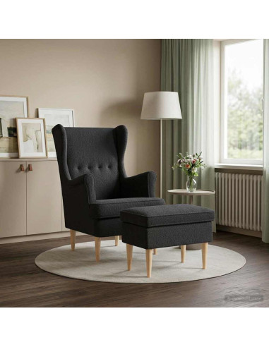 Poltrona con Ottomano 2 pz Grigio Scuro Bouclé