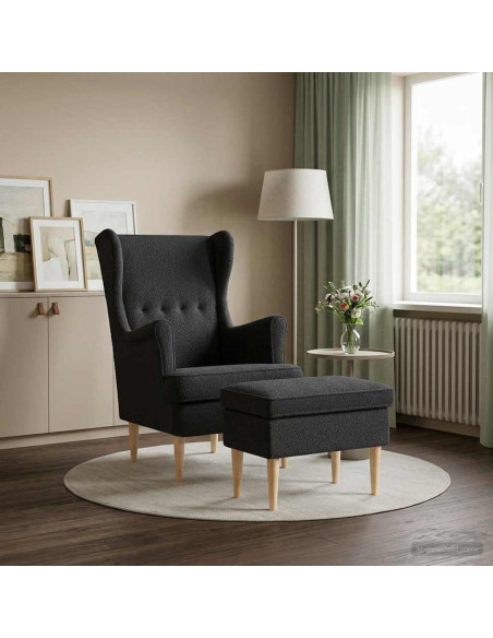 Poltrona con Ottomano 2 pz Grigio Scuro Bouclé