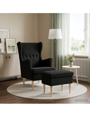 Poltrona con Ottomano 2 pz Nero Bouclé