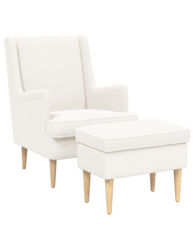 Poltrona con Ottomano 2 pz Crema Bouclé