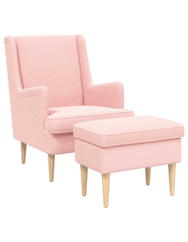 Poltrona con Ottomano 2 pz Rosa Bouclé