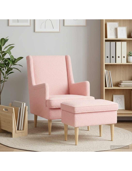 Poltrona con Ottomano 2 pz Rosa Bouclé