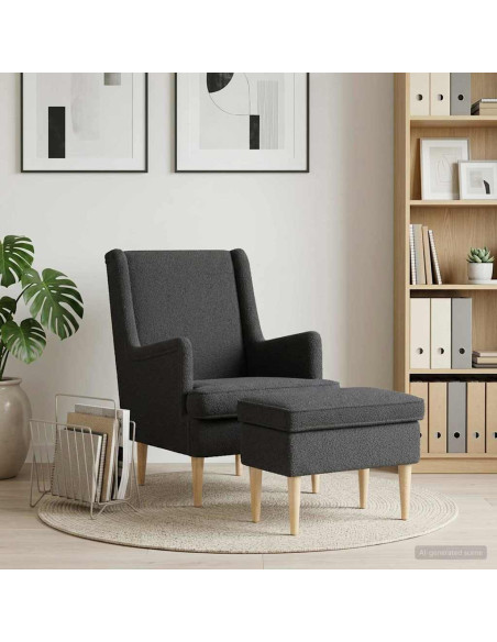 Poltrona con Ottomano 2 pz Grigio Scuro Bouclé