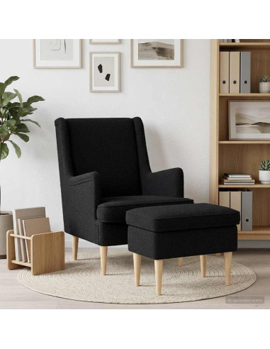 Poltrona con Ottomano 2 pz Nero Bouclé