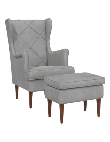 Poltrona con Ottomano 2 pz Grigio Chiaro Velluto