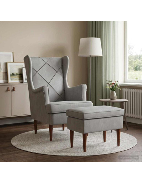 Poltrona con Ottomano 2 pz Grigio Chiaro Velluto