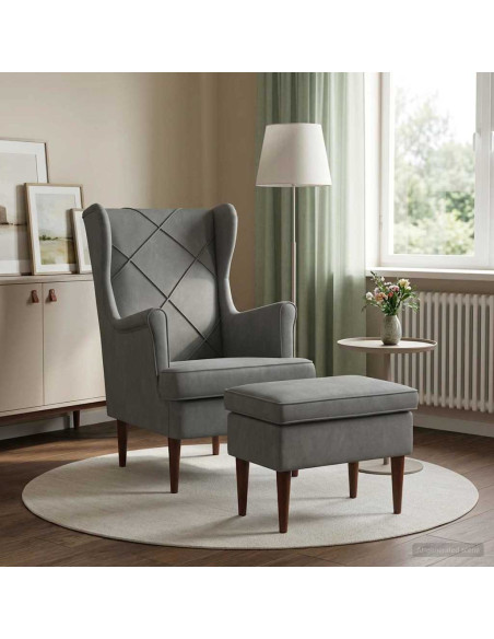 Poltrona con Ottomano 2 pz Grigio Scuro Velluto