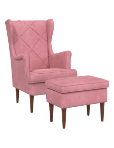 Poltrona con Ottomano 2 pz Rosa Velluto 2
