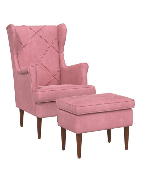 Poltrona con Ottomano 2 pz Rosa Velluto