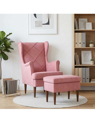 Poltrona con Ottomano 2 pz Rosa Velluto