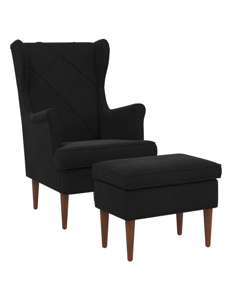Poltrona con Ottomano 2 pz Nero Velluto