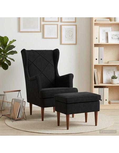 Poltrona con Ottomano 2 pz Nero Velluto