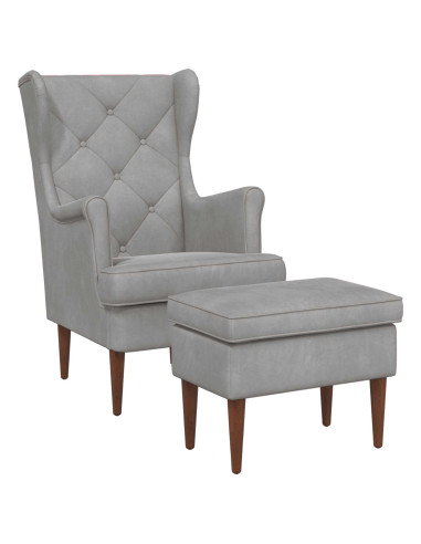 Poltrona con Ottomano 2 pz Grigio Chiaro Velluto