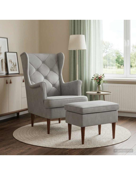Poltrona con Ottomano 2 pz Grigio Chiaro Velluto
