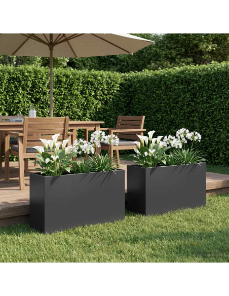 Vaso da giardino 2 pz Nero 80 x 30 x 40 cm