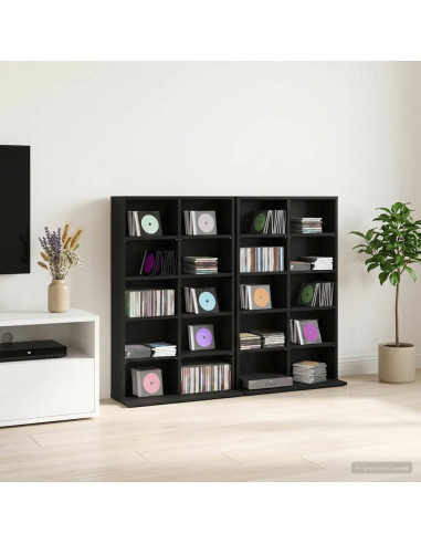 Mobile per CD 2 pz Rovere Nero 65 x 23,5 x 97,5 cm