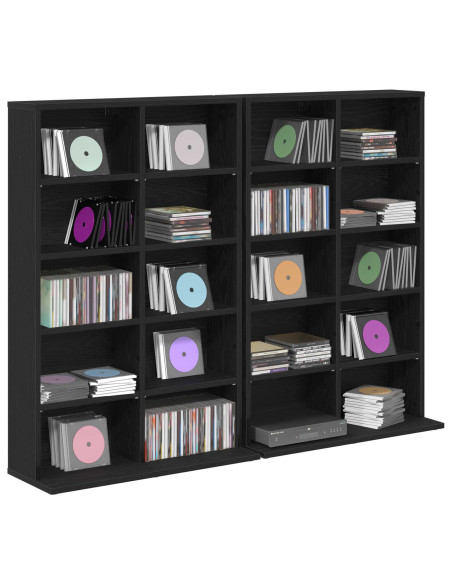 Mobile per CD 2 pz Rovere Nero 65 x 23,5 x 97,5 cm
