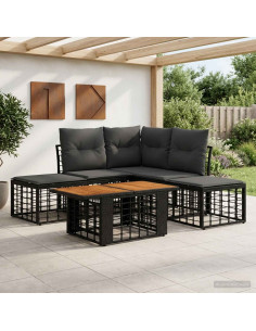 Set Divano da Giardino 6 pz Nero e Grigio scuro polyrattan