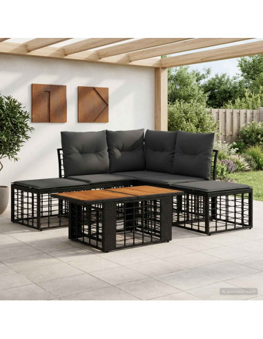 Set Divano da Giardino 6 pz Nero e Grigio scuro polyrattan