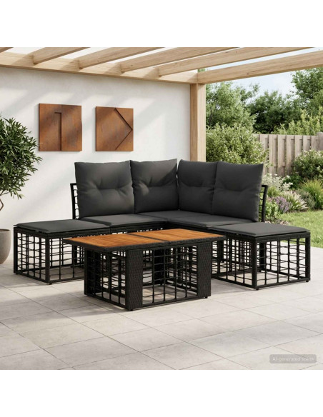 Set Divano da Giardino 6 pz Nero e Grigio scuro polyrattan