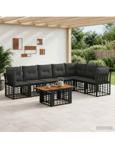 Set Divano da Giardino 8 pz Nero e Grigio scuro polyrattan
