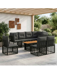 Set Divano da Giardino 9 pz Nero e Grigio scuro polyrattan