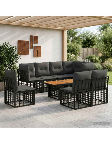 Set Divano da Giardino 9 pz Nero e Grigio scuro polyrattan