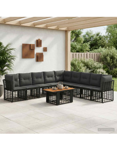 Set Divano da Giardino 10 pz Nero e Grigio scuro polyrattan
