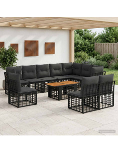 Set Divano da Giardino 11 pz Nero e Grigio scuro polyrattan