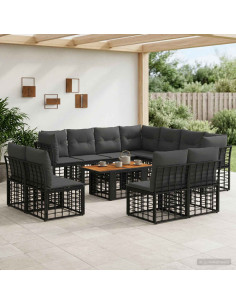 Set Divano da Giardino 12 pz Nero e Grigio scuro polyrattan