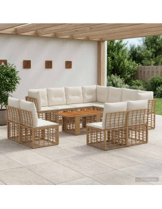 Set Divano da Giardino 12 pz Naturale e Bianco Crema polyrattan