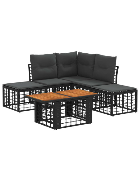 Set Divano da Giardino 6 pz Nero e Grigio scuro polyrattan