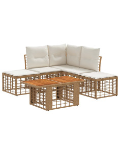 Set Divano da Giardino 6 pz Naturale e Bianco Crema polyrattan 2