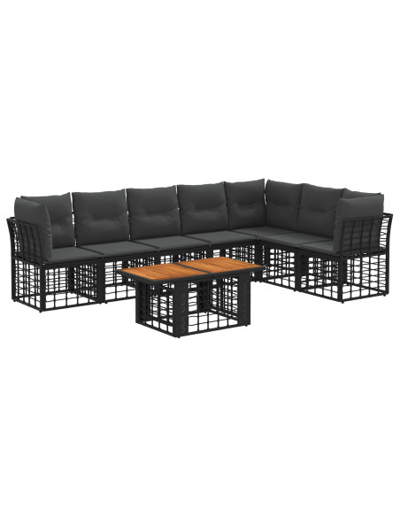 Set Divano da Giardino 8 pz Nero e Grigio scuro polyrattan