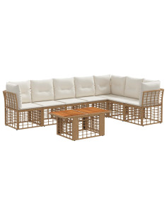Set Divano da Giardino 8 pz Naturale e Bianco Crema polyrattan 2