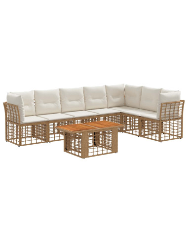 Set Divano da Giardino 8 pz Naturale e Bianco Crema polyrattan