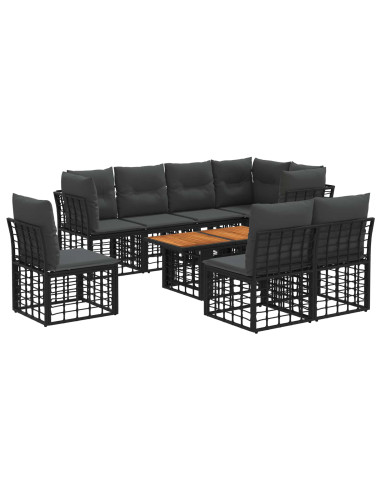 Set Divano da Giardino 9 pz Nero e Grigio scuro polyrattan