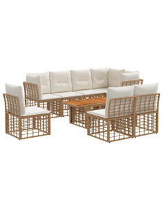 Set Divano da Giardino 9 pz Naturale e Bianco Crema polyrattan 2