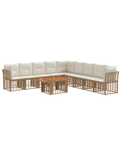 Set Divano da Giardino 10 pz Naturale e Bianco Crema polyrattan 2