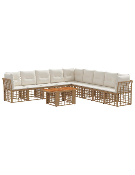 Set Divano da Giardino 10 pz Naturale e Bianco Crema polyrattan