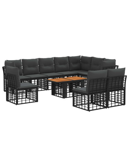 Set Divano da Giardino 11 pz Nero e Grigio scuro polyrattan