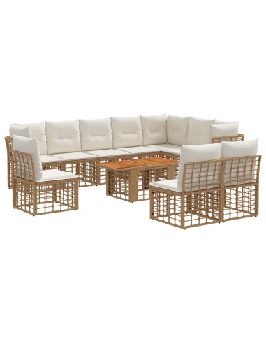 Set Divano da Giardino 11 pz Naturale e Bianco Crema polyrattan
