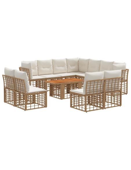 Set Divano da Giardino 12 pz Naturale e Bianco Crema polyrattan
