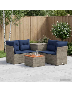 Set di divani 6 pz Grigio e Blu Navy Rattan sintetico e Acciaio