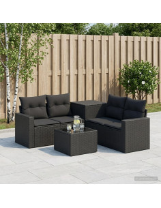 Set di divani 6 pz Nero Rattan sintetico e Acciaio