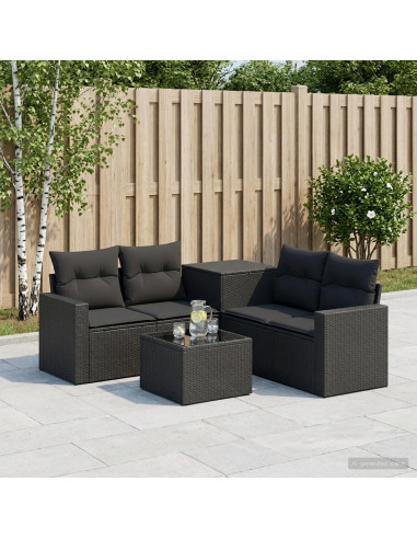 Set di divani 6 pz Nero Rattan sintetico e Acciaio