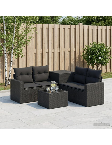 Set di divani 6 pz Nero Rattan sintetico e Acciaio